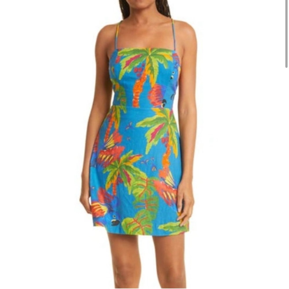 FARM Rio Green and Yellow Spaghetti Strap Sundress